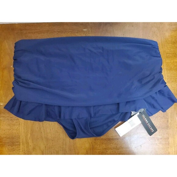 Island Escape Skirtini Navy Blue Ruffled Skirted Tummy Bikini Bottom Size 16 NWT - Picture 1 of 5